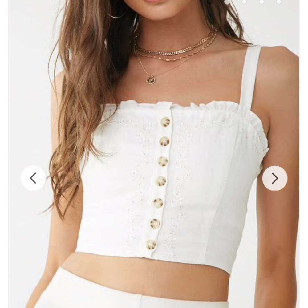Forever 21: Linen Button-Front Cropped Cami